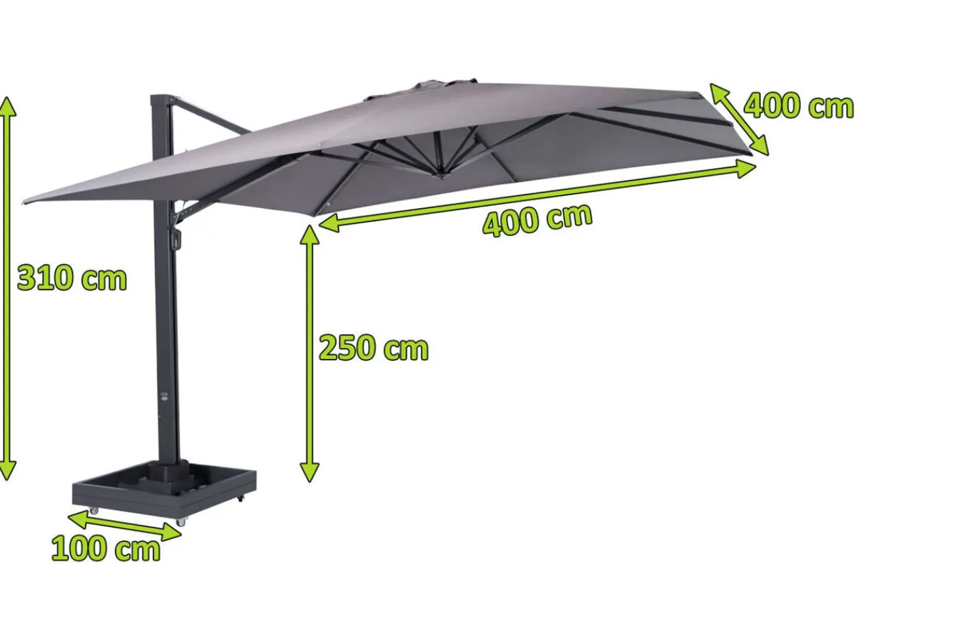 Outlet Ultimate L Ampelschirm, 400 x 400 cm, 360° drehbar, UV-Schutz 80+, Alu/Spuncrylic®, inkl. Schirmständer Sonnenschirme