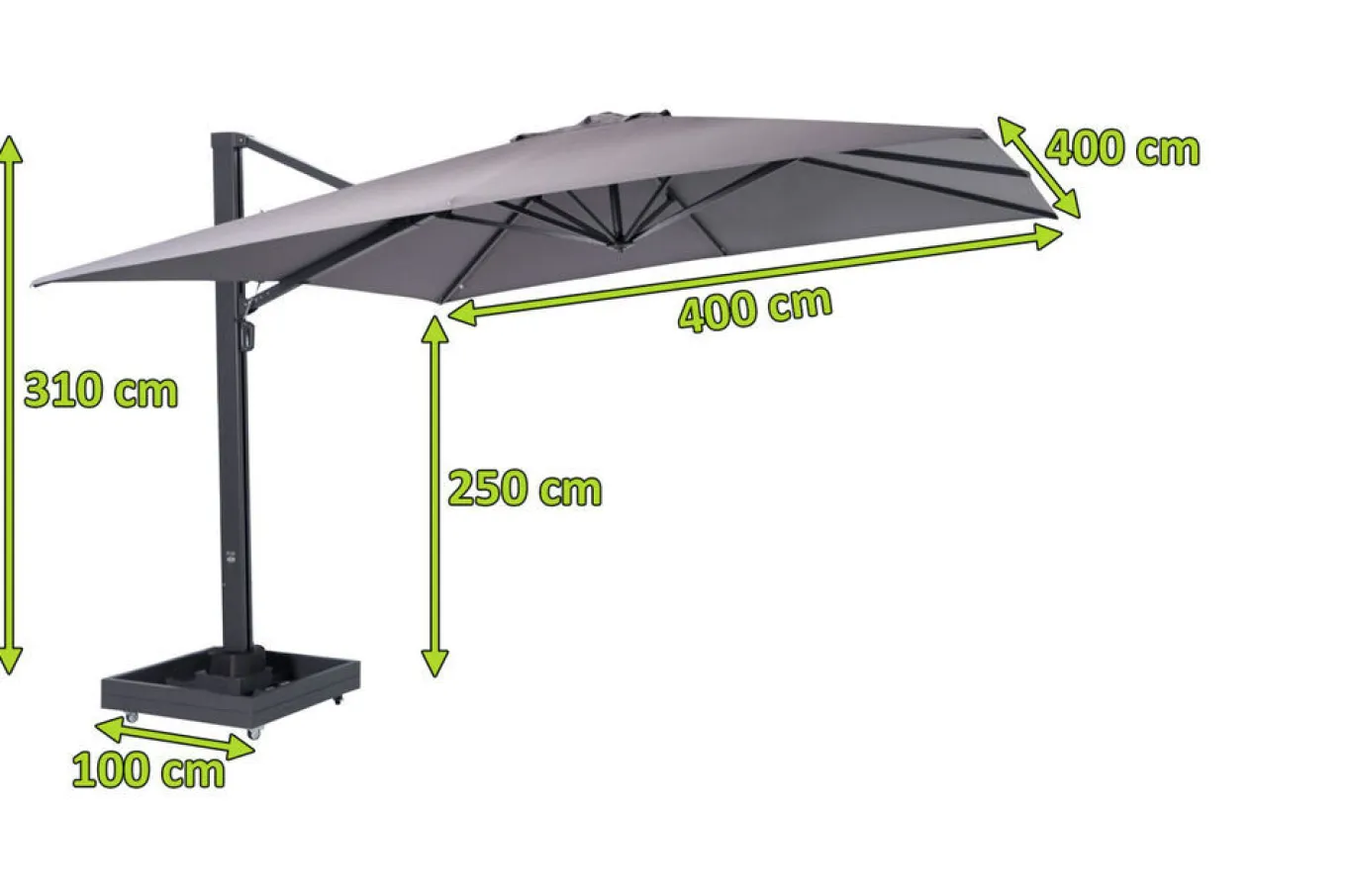 Outlet Ultimate L Ampelschirm, 400 x 400 cm, 360° drehbar, UV-Schutz 80+, Alu/Spuncrylic®, inkl. Schirmständer Sonnenschirme