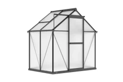 Discount Verde Basic Gewächshaus, schwarzer Rahmen, Aluminium/Polycarbonat, 130x183x190 cm, pulverbeschichtet, UV-geschützt, mit Schiebetür Gewächshaus|Aluminium-Gartenmöbel