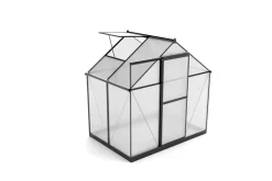 Discount Verde Basic Gewächshaus, schwarzer Rahmen, Aluminium/Polycarbonat, 130x183x190 cm, pulverbeschichtet, UV-geschützt, mit Schiebetür Gewächshaus|Aluminium-Gartenmöbel