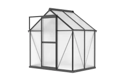 Discount Verde Basic Gewächshaus, schwarzer Rahmen, Aluminium/Polycarbonat, 130x183x190 cm, pulverbeschichtet, UV-geschützt, mit Schiebetür Gewächshaus|Aluminium-Gartenmöbel