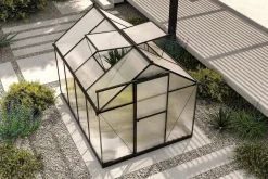 Clearance Verde Basic Gewächshaus, schwarzer Rahmen, Aluminium pulverbeschichtet mit Polycarbonat-Doppelstegplatten, 245 x 183 x 190 cm, UV-beständig, inkl. Schiebetür Gewächshaus|Aluminium-Gartenmöbel