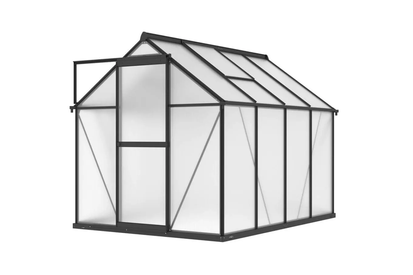 Clearance Verde Basic Gewächshaus, schwarzer Rahmen, Aluminium pulverbeschichtet mit Polycarbonat-Doppelstegplatten, 245 x 183 x 190 cm, UV-beständig, inkl. Schiebetür Gewächshaus|Aluminium-Gartenmöbel