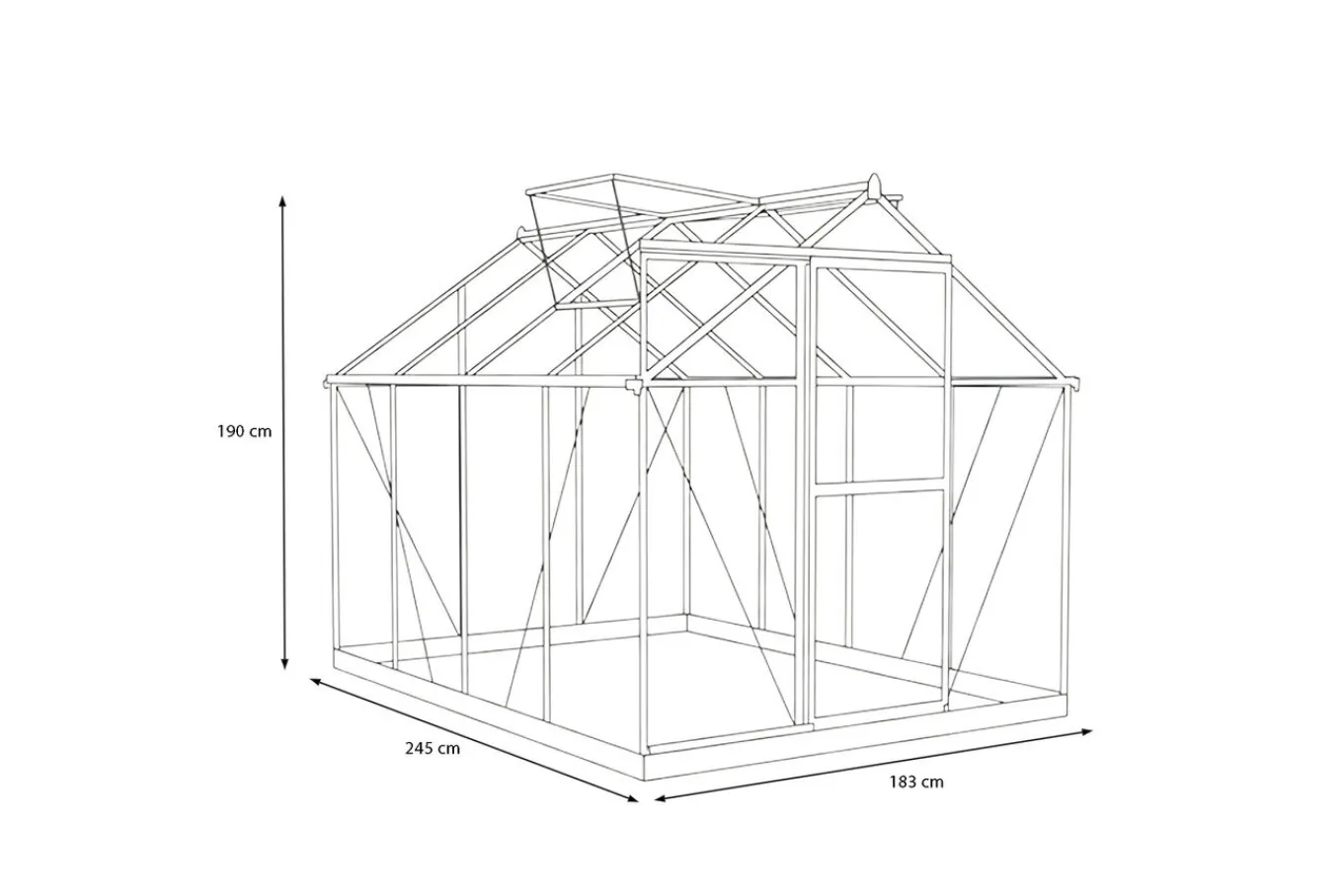 Clearance Verde Basic Gewächshaus, schwarzer Rahmen, Aluminium pulverbeschichtet mit Polycarbonat-Doppelstegplatten, 245 x 183 x 190 cm, UV-beständig, inkl. Schiebetür Gewächshaus|Aluminium-Gartenmöbel