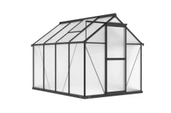 Clearance Verde Basic Gewächshaus, schwarzer Rahmen, Aluminium pulverbeschichtet mit Polycarbonat-Doppelstegplatten, 245 x 183 x 190 cm, UV-beständig, inkl. Schiebetür Gewächshaus|Aluminium-Gartenmöbel