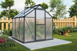 Sale Verde Basic Gewächshaus, schwarzer Rahmen, Aluminium pulverbeschichtet mit Polycarbonat-Doppelstegplatten 4 mm, 187 x 183 x 190 cm, UV-geschützt und wetterfest Gewächshaus|Aluminium-Gartenmöbel