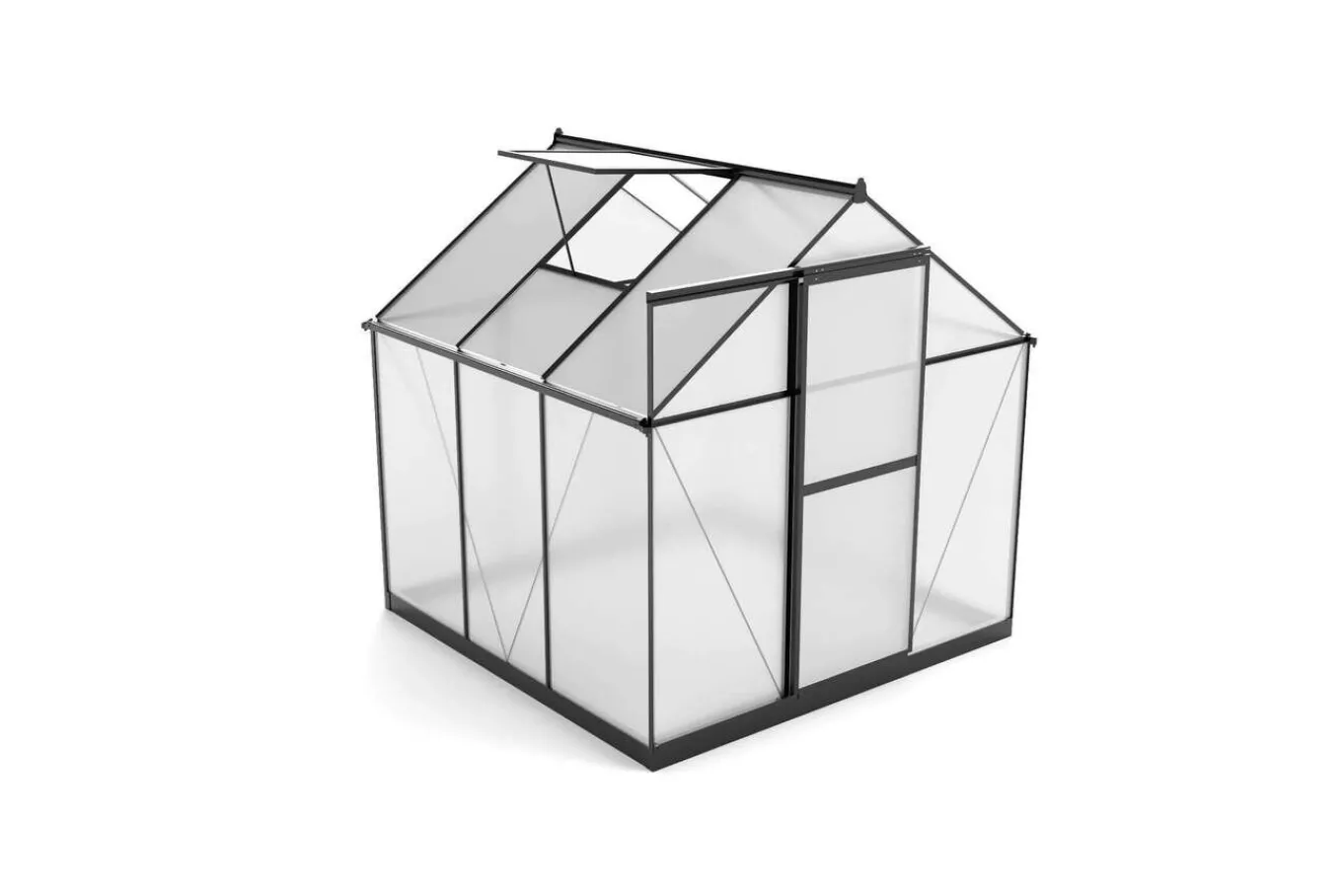 Sale Verde Basic Gewächshaus, schwarzer Rahmen, Aluminium pulverbeschichtet mit Polycarbonat-Doppelstegplatten 4 mm, 187 x 183 x 190 cm, UV-geschützt und wetterfest Gewächshaus|Aluminium-Gartenmöbel