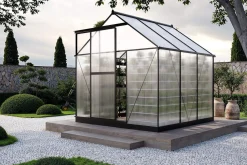 Sale Verde Basic Gewächshaus, schwarzer Rahmen, Aluminium pulverbeschichtet mit Polycarbonat-Doppelstegplatten 4 mm, 187 x 183 x 190 cm, UV-geschützt und wetterfest Gewächshaus|Aluminium-Gartenmöbel