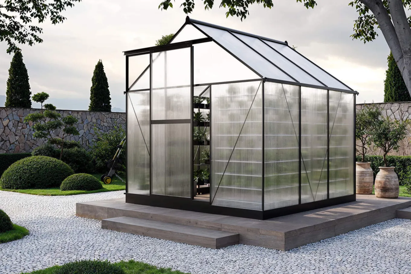 Sale Verde Basic Gewächshaus, schwarzer Rahmen, Aluminium pulverbeschichtet mit Polycarbonat-Doppelstegplatten 4 mm, 187 x 183 x 190 cm, UV-geschützt und wetterfest Gewächshaus|Aluminium-Gartenmöbel