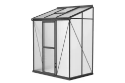 Outlet Verde Comfort Anlehn-Gewächshaus, schwarzer Rahmen, Aluminium/Polycarbonat, 160 x 105 x 190 cm, UV-beständig, pulverbeschichtet, mit Schiebetür Gewächshaus|Aluminium-Gartenmöbel