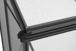 Outlet Verde Comfort Anlehn-Gewächshaus, schwarzer Rahmen, Aluminium/Polycarbonat, 160 x 105 x 190 cm, UV-beständig, pulverbeschichtet, mit Schiebetür Gewächshaus|Aluminium-Gartenmöbel