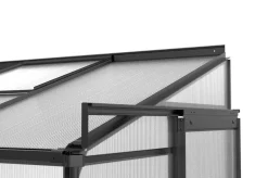 Clearance Verde Comfort Anlehn-Gewächshaus, schwarzer Rahmen, Aluminium pulverbeschichtet mit 4 mm Polycarbonatplatten, 192 x 125 x 210 cm, UV-beständig, mit Schiebetür und Belüftungsfenster Gewächshaus|Aluminium-Gartenmöbel