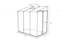 Clearance Verde Comfort Anlehn-Gewächshaus, schwarzer Rahmen, Aluminium pulverbeschichtet mit 4 mm Polycarbonatplatten, 192 x 125 x 210 cm, UV-beständig, mit Schiebetür und Belüftungsfenster Gewächshaus|Aluminium-Gartenmöbel