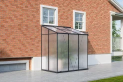 Clearance Verde Comfort Anlehn-Gewächshaus, schwarzer Rahmen, Aluminium pulverbeschichtet mit 4 mm Polycarbonatplatten, 192 x 125 x 210 cm, UV-beständig, mit Schiebetür und Belüftungsfenster Gewächshaus|Aluminium-Gartenmöbel