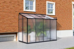 Clearance Verde Comfort Anlehn-Gewächshaus, schwarzer Rahmen, Aluminium/Polycarbonat, 265 x 125 x 210 cm, pulverbeschichtet, UV-Schutz, Schiebetür Gewächshaus|Aluminium-Gartenmöbel