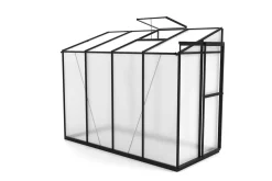 Clearance Verde Comfort Anlehn-Gewächshaus, schwarzer Rahmen, Aluminium/Polycarbonat, 265 x 125 x 210 cm, pulverbeschichtet, UV-Schutz, Schiebetür Gewächshaus|Aluminium-Gartenmöbel