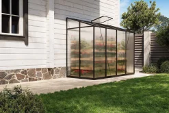 Clearance Verde Comfort Anlehn-Gewächshaus, schwarzer Rahmen, Aluminium/Polycarbonat, 265 x 125 x 210 cm, pulverbeschichtet, UV-Schutz, Schiebetür Gewächshaus|Aluminium-Gartenmöbel