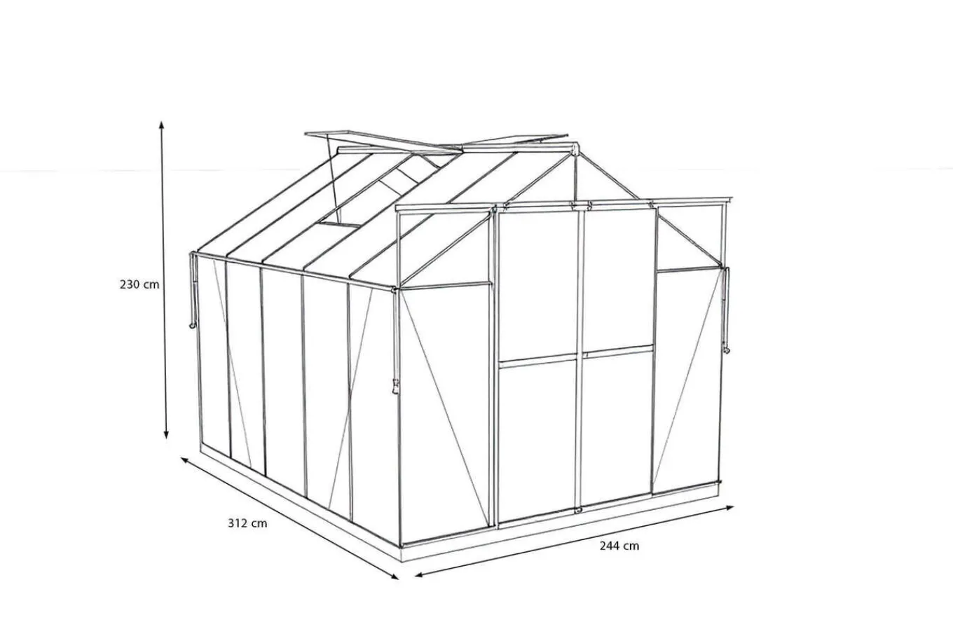 Clearance Verde Premium Gewächshaus, schwarzer Rahmen, Aluminium/Polycarbonat, 310 x 244 x 230 cm, pulverbeschichtet, UV-geschützt, mit Schiebetür und 2 Fenstern Gewächshaus|Aluminium-Gartenmöbel