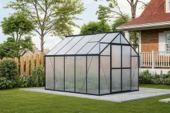 Clearance Verde Premium Gewächshaus, schwarzer Rahmen, Aluminium/Polycarbonat, 310 x 244 x 230 cm, pulverbeschichtet, UV-geschützt, mit Schiebetür und 2 Fenstern Gewächshaus|Aluminium-Gartenmöbel