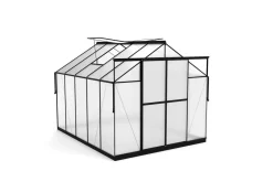 Clearance Verde Premium Gewächshaus, schwarzer Rahmen, Aluminium/Polycarbonat, 310 x 244 x 230 cm, pulverbeschichtet, UV-geschützt, mit Schiebetür und 2 Fenstern Gewächshaus|Aluminium-Gartenmöbel