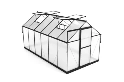 Hot Verde Premium Gewächshaus, schwarzer Rahmen, Aluminium/Polycarbonat, 358 x 183 x 200 cm, Schiebetür, 2 Fenster, pulverbeschichtet, UV-beständig Gewächshaus|Aluminium-Gartenmöbel