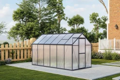 Hot Verde Premium Gewächshaus, schwarzer Rahmen, Aluminium/Polycarbonat, 358 x 183 x 200 cm, Schiebetür, 2 Fenster, pulverbeschichtet, UV-beständig Gewächshaus|Aluminium-Gartenmöbel