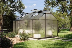Hot Verde Premium Gewächshaus, schwarzer Rahmen, Aluminium/Polycarbonat, 358 x 183 x 200 cm, Schiebetür, 2 Fenster, pulverbeschichtet, UV-beständig Gewächshaus|Aluminium-Gartenmöbel