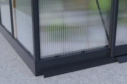 Discount Verde Premium Gewächshaus, schwarzer Rahmen, Aluminium pulverbeschichtet mit Polycarbonat 6 mm und Stahlrahmen, 486 x 243 x 240 cm, 4 Fenster, Schiebetür Gewächshaus|Aluminium-Gartenmöbel