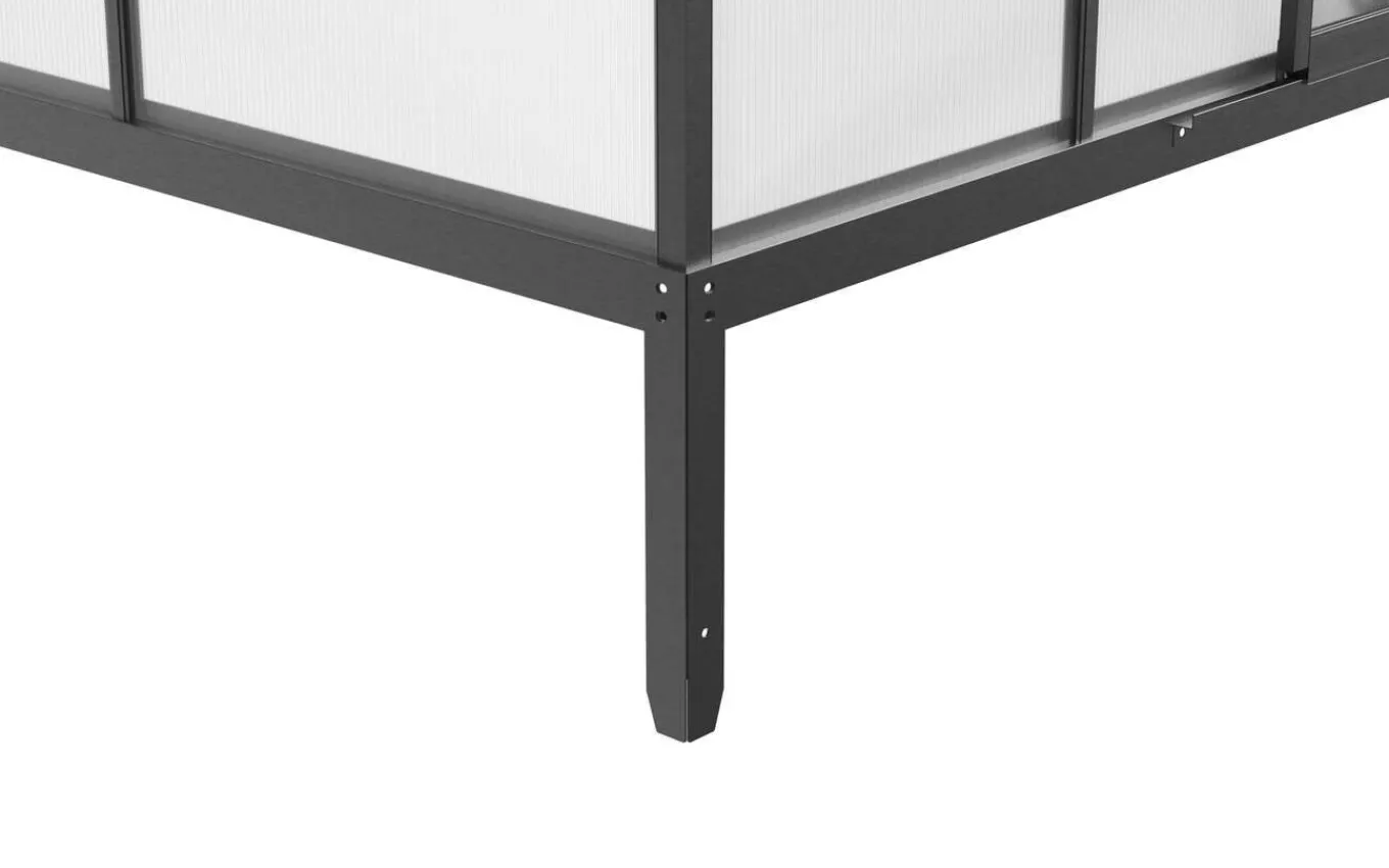 Discount Verde Premium Gewächshaus, schwarzer Rahmen, Aluminium pulverbeschichtet mit Polycarbonat 6 mm und Stahlrahmen, 486 x 243 x 240 cm, 4 Fenster, Schiebetür Gewächshaus|Aluminium-Gartenmöbel