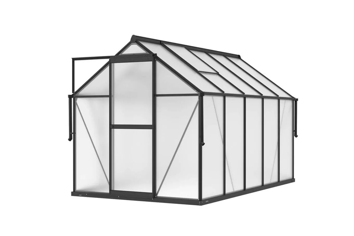 Online Verde Premium Gewächshaus, schwarzer Rahmen, Aluminium/Polycarbonat, 302 x 183 x 200 cm, pulverbeschichtet, Schiebetür, 2 Fenster, UV-beständig Gewächshaus