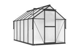 Online Verde Premium Gewächshaus, schwarzer Rahmen, Aluminium/Polycarbonat, 302 x 183 x 200 cm, pulverbeschichtet, Schiebetür, 2 Fenster, UV-beständig Gewächshaus