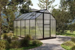 Online Verde Premium Gewächshaus, schwarzer Rahmen, Aluminium/Polycarbonat, 302 x 183 x 200 cm, pulverbeschichtet, Schiebetür, 2 Fenster, UV-beständig Gewächshaus