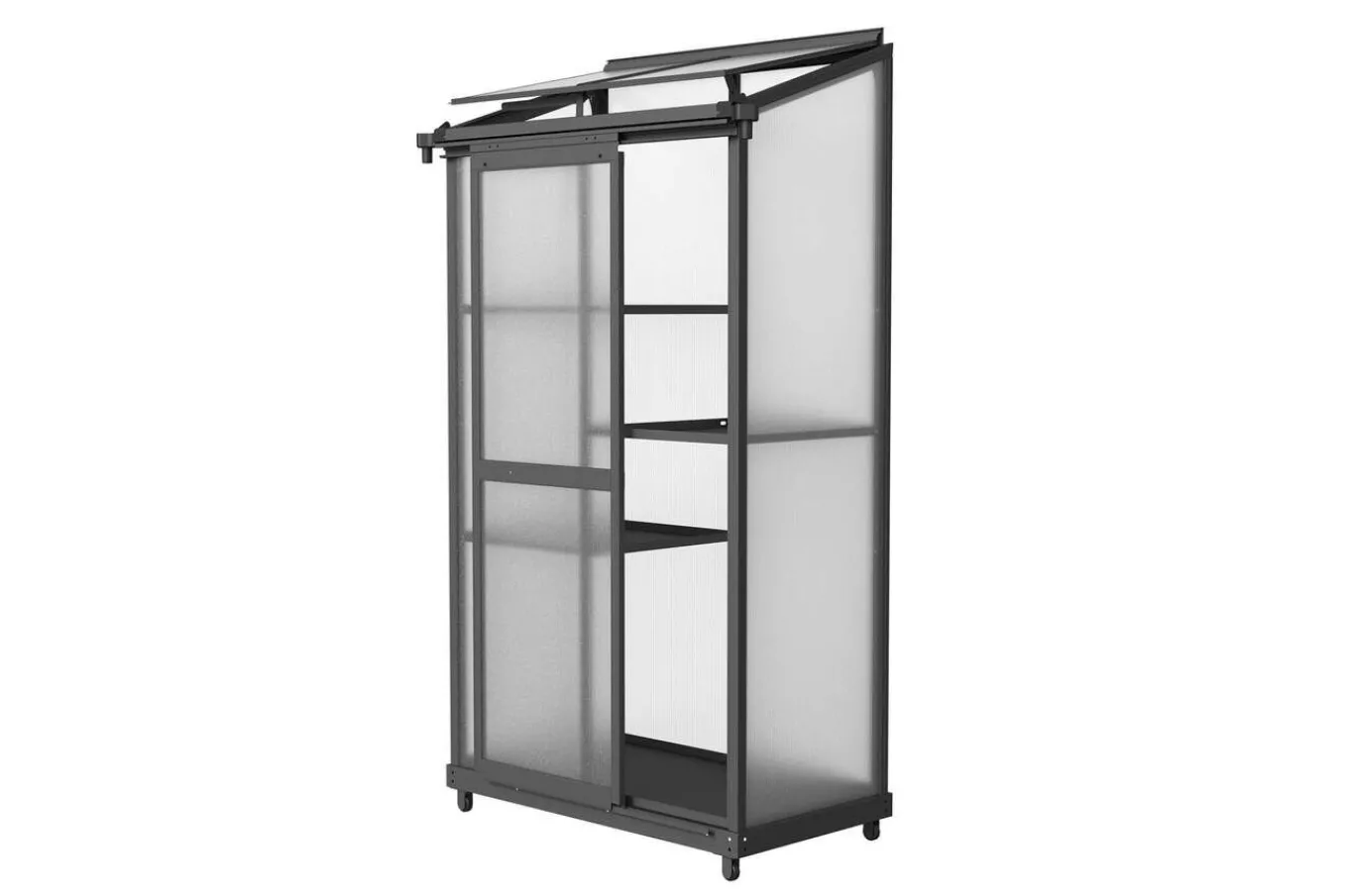 Verde Smart Balkon-Gewächshaus, schwarzer Rahmen, Aluminium/Polycarbonat, 91 x 51 x 166 cm, UV-beständig, pulverbeschichtet, mit Tür und Regalböden Gewächshaus|Aluminium-Gartenmöbel