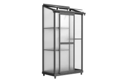 Verde Smart Balkon-Gewächshaus, schwarzer Rahmen, Aluminium/Polycarbonat, 91 x 51 x 166 cm, UV-beständig, pulverbeschichtet, mit Tür und Regalböden Gewächshaus|Aluminium-Gartenmöbel