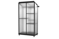 Verde Smart Balkon-Gewächshaus, schwarzer Rahmen, Aluminium/Polycarbonat, 91 x 51 x 166 cm, UV-beständig, pulverbeschichtet, mit Tür und Regalböden Gewächshaus|Aluminium-Gartenmöbel