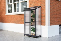 Verde Smart Balkon-Gewächshaus, schwarzer Rahmen, Aluminium/Polycarbonat, 91 x 51 x 166 cm, UV-beständig, pulverbeschichtet, mit Tür und Regalböden Gewächshaus|Aluminium-Gartenmöbel