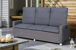 Online Vigo Comfort 3-Sitzer Speise-/Lounge-Sofa, stahlgrau-meliert, Polyrattan, 210x84x110cm, verstellbar Polyrattan-Gartenmöbel|Aluminium-Gartenmöbel
