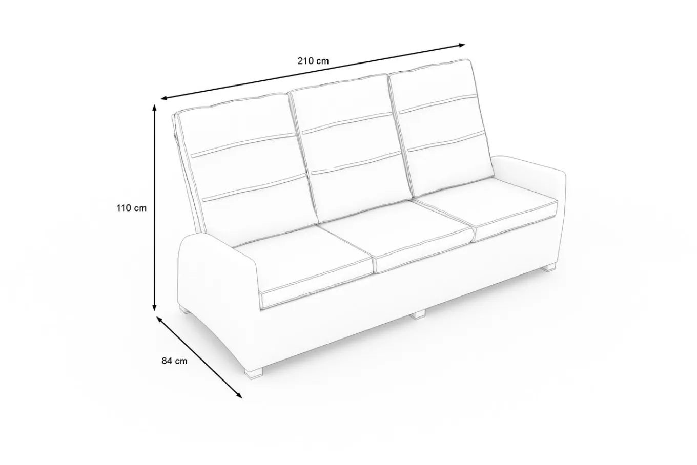 Online Vigo Comfort 3-Sitzer Speise-/Lounge-Sofa, stahlgrau-meliert, Polyrattan, 210x84x110cm, verstellbar Polyrattan-Gartenmöbel|Aluminium-Gartenmöbel
