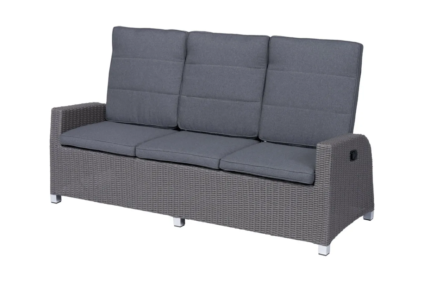Online Vigo Comfort 3-Sitzer Speise-/Lounge-Sofa, stahlgrau-meliert, Polyrattan, 210x84x110cm, verstellbar Polyrattan-Gartenmöbel|Aluminium-Gartenmöbel