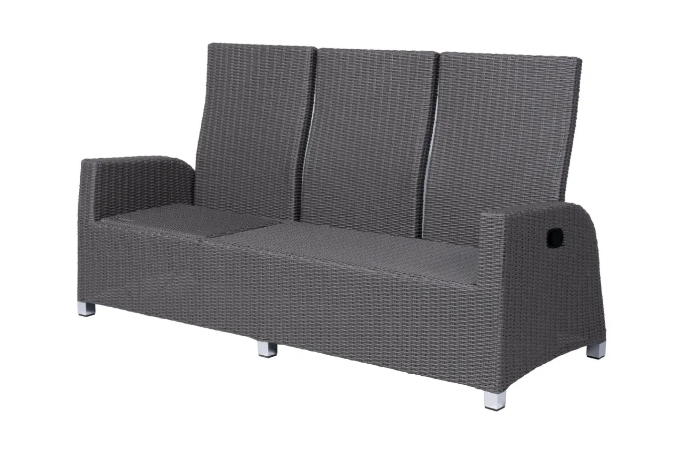 Online Vigo Comfort 3-Sitzer Speise-/Lounge-Sofa, stahlgrau-meliert, Polyrattan, 210x84x110cm, verstellbar Polyrattan-Gartenmöbel|Aluminium-Gartenmöbel