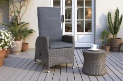 Sale Vigo Dining-Sessel, stahlgrau-meliert, Polyrattan, 60x68x111cm, Rücken stufenlos verstellbar Polyrattan-Gartenmöbel|Gartenstühle & Gartensessel