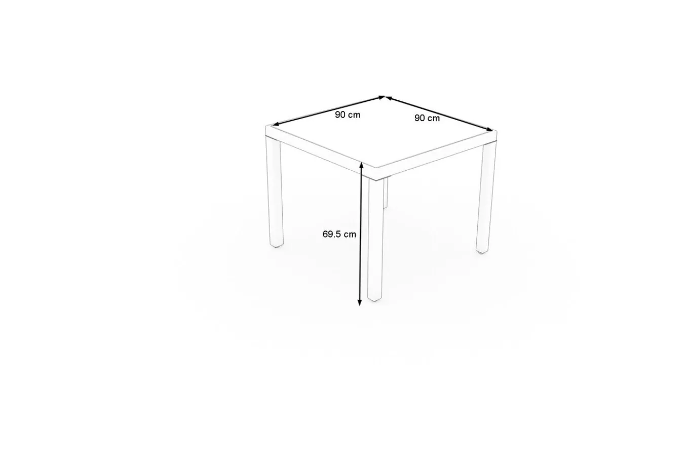 Online Vigo Dining-Tisch, stahlgrau-meliert, Alu/Polyrattan/Glas, 90x90x75cm, pulverbeschichtet Gartentische|Aluminium-Gartenmöbel