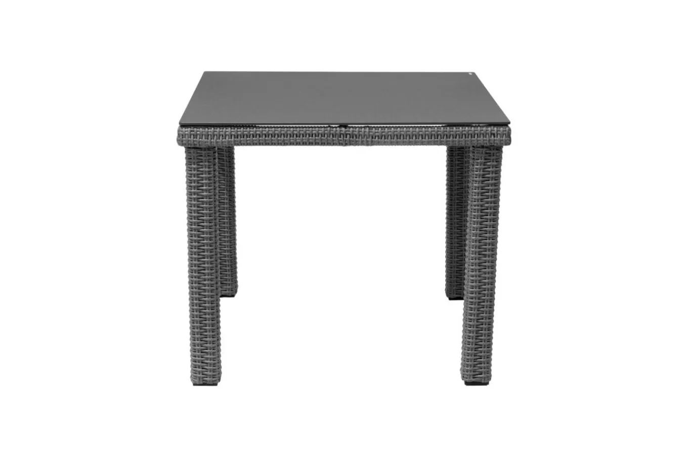 Online Vigo Dining-Tisch, stahlgrau-meliert, Alu/Polyrattan/Glas, 90x90x75cm, pulverbeschichtet Gartentische|Aluminium-Gartenmöbel