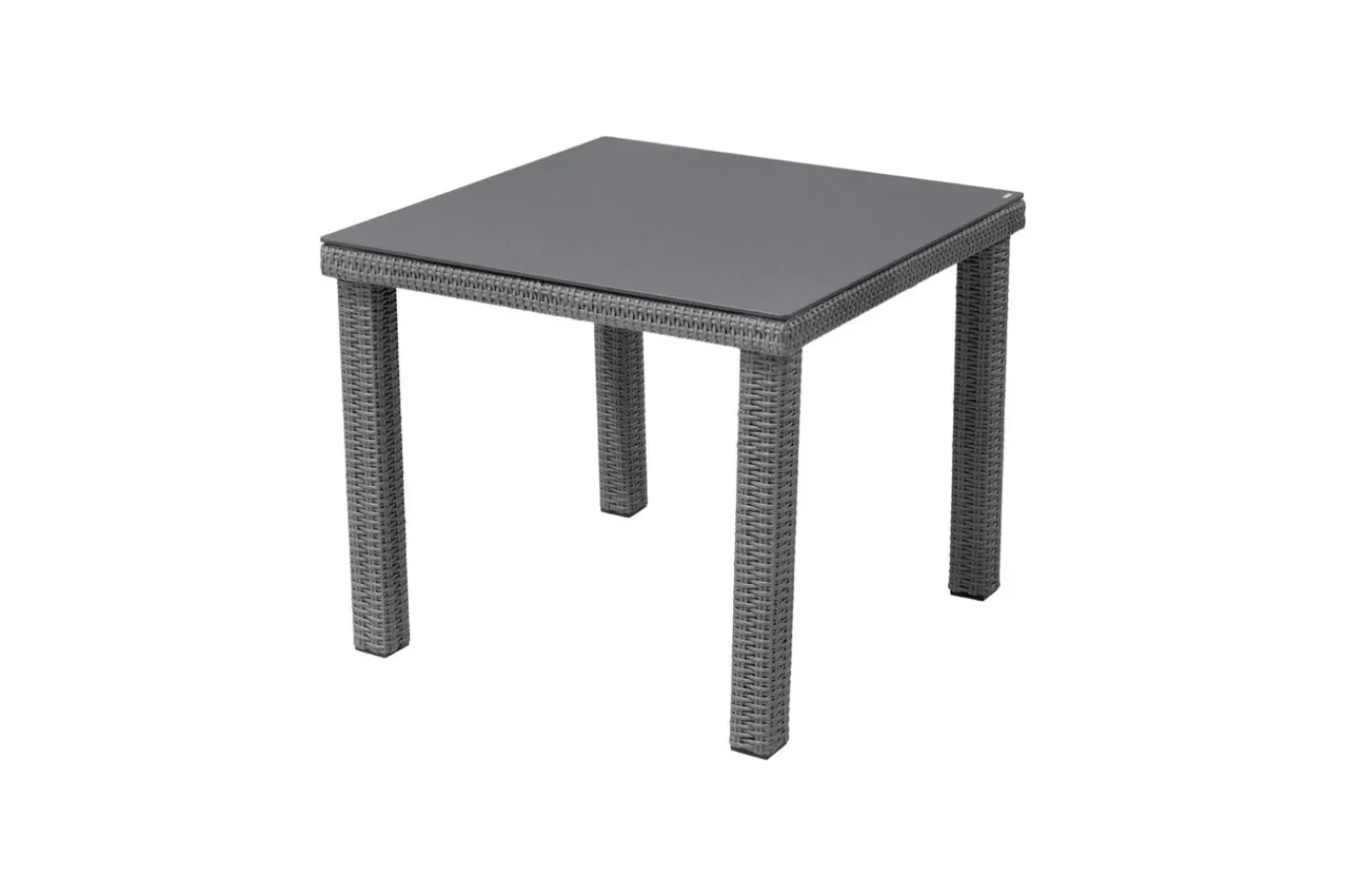 Online Vigo Dining-Tisch, stahlgrau-meliert, Alu/Polyrattan/Glas, 90x90x75cm, pulverbeschichtet Gartentische|Aluminium-Gartenmöbel