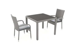 Sale Vigo Garten-Essgruppe, stahlgrau-meliert, Alu/Polyrattan, Tisch 90 x 90 cm, 2 Stühle, Polster inklusive, pulverbeschichtet Balkonmöbel-Set|Aluminium-Gartenmöbel