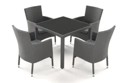 Best Vigo Garten-Essgruppe, stahlgrau-meliert/grau, Alu/Polyrattan/Polyester, Tisch 90 x 90 cm, 4 Sessel Aluminium-Gartenmöbel
