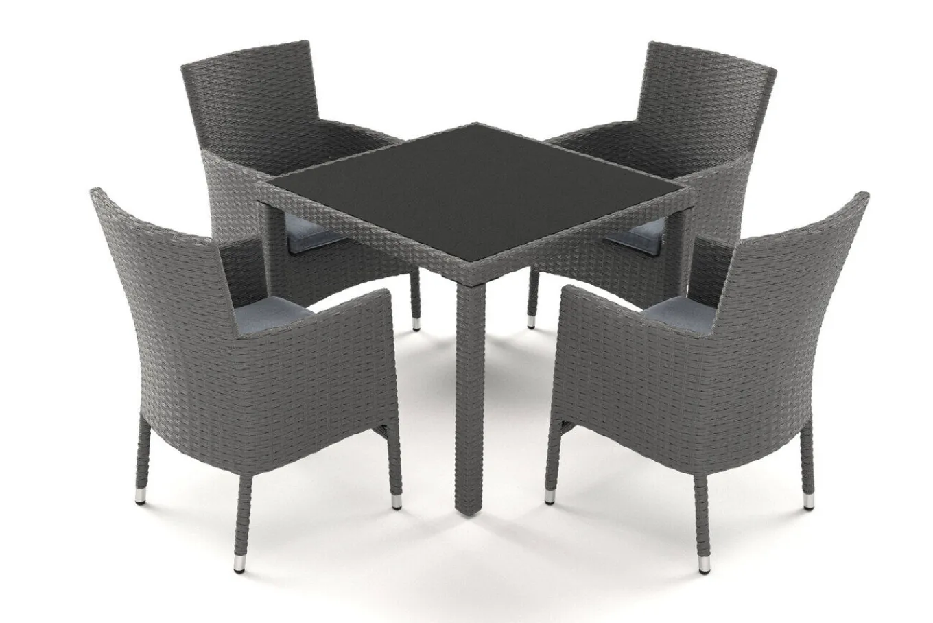 Best Vigo Garten-Essgruppe, stahlgrau-meliert/grau, Alu/Polyrattan/Polyester, Tisch 90 x 90 cm, 4 Sessel Aluminium-Gartenmöbel