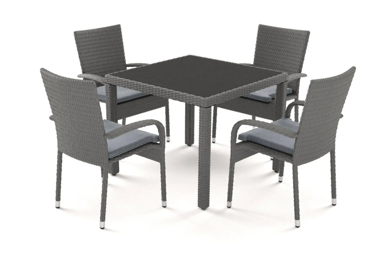 Online Vigo Garten-Essgruppe, stahlgrau-meliert, Alu/Polyrattan, Tisch 90 x 90 cm, 4 Stühle, Polster inklusive, pulverbeschichtet Garten-Essgruppen|Aluminium-Gartenmöbel
