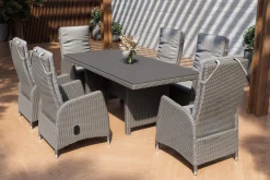 Clearance Vigo Garten-Essgruppe, 6 Personen, inkl. Kissen, 200x95cm, Polyrattan Polyrattan-Gartenmöbel|Garten-Essgruppen