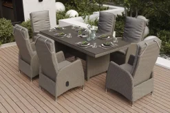 Clearance Vigo Garten-Essgruppe, 6 Personen, inkl. Kissen, 200x95cm, Polyrattan Polyrattan-Gartenmöbel|Garten-Essgruppen